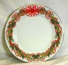 Christmas Garland Sadek Dinner Plate Red Ribbon Holly Pinecones - $29.69