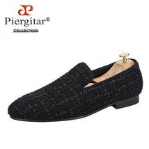 New Style Black Silver Sequin Thread Knitted Fabric Men Loafers For Party And Ba - £202.90 GBP