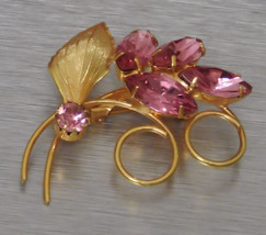 Pink Navette And Round Stones Floral Pin - £11.94 GBP