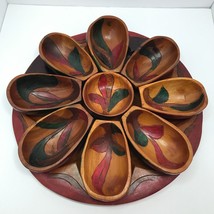 VTG Bohemian Wooden Hand Painted Carved Server Platter Mid Century Moder... - £27.30 GBP