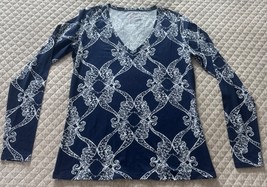 Lilly Pulitzer Jodie Bright Navy MS Behave Long Sleeve V Neck Top Size S... - $29.98
