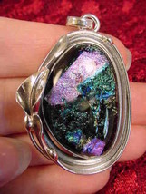 (#D-424) DICHROIC Fused GLASS SILVER Pendant PINK GREEN BLUE WOW - £70.99 GBP