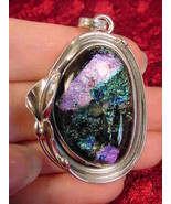 (#D-424) DICHROIC Fused GLASS SILVER Pendant PINK GREEN BLUE WOW - £70.77 GBP