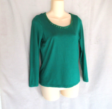 Talbots top tee embellished  Petite Small green beads scoop neck long sl... - $15.63