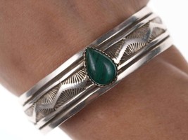 Lester Craig Heavy Stamped Navajo Sterling/Malachite Cuff bracelet - $183.15