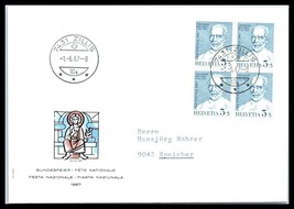 1967 SWITZERLAND FDC Cover - 50th Anniv Death Theodor Kocher Block 4, Zillis F11 - £2.35 GBP