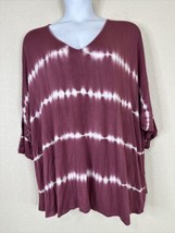 NWT Lane Bryant Women Plus Sz 22/24 (2X) Mauve Stripe Oversized Top Slit Sleeve - $27.81