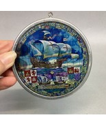 Vintage Stained Glass Sun Catcher Columbus Ship - 3.5”D - €12,89 EUR