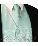 Aqua Mint Green XS to 6XL Paisley Tuxedo Dress Vest Waistcoat &amp; Neck tie... - £18.96 GBP+