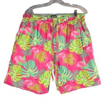 Massive Shorts Large Flamingos Green Pink Retro 90s Style Stretch Waist Pockets - £13.34 GBP