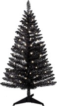 4ft Lighted Artificial Black Christmas Tree Pre lit Black Tinsel Pine Trees with - £45.50 GBP