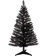 4ft Lighted Artificial Black Christmas Tree Pre lit Black Tinsel Pine Tr... - £44.98 GBP