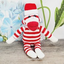 Galerie Sock Monkey Plush 9&quot; Peppermint Xmas Red White Striped Stuffed Animal - £7.81 GBP