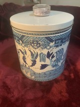 1960s Blue Willow Litho Print Blue Magic Krispy Kan Cracker Canister Tin Can Vtg - £23.36 GBP