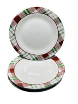 Royal Norfolk Christmas Holiday Plaid Themed 10.5” Stoneware Dinner Plates - £39.48 GBP