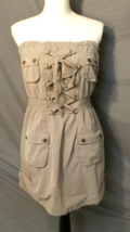 Fcny Tan Tube Top Dress Small Pockets Snaps Drawstring Front Elastic Waistband - £10.68 GBP