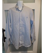 RALPH LAUREN BLUE/BLACK STRIPED LS BUTTON COLLAR SHIRT SIZE 17 (34/35) M... - $28.00