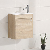 16&quot; Wall Mounted Bathroom Vanity w/ White Sink Left / Right Side Faucet Set - £139.13 GBP