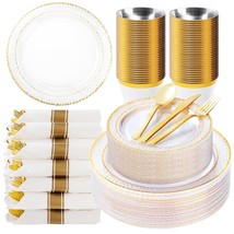 350Pcs Clear Plastic Plates With Gold Trim For 50 Guests, Disposable Dinnerware  - £80.25 GBP