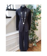 Black Pleated Lounge Set Small 2-Piece Collared Button Top Wide Leg Pant... - $88.01 CAD