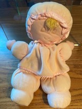 Eden Baby Doll Girl Pink Sleeping Blonde Yarn Hair Bonnet Lovey Plush Soft VTG - $46.58