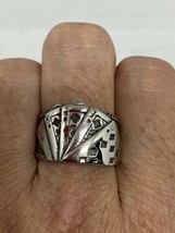 Vintage Stainless Steel Diamond Royal Flush Ring Size 15 - £31.65 GBP