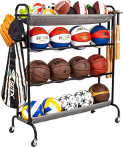 Basketball Rack Garage Ball Storage Stand 4-Layer Ball  Rolling Balls Or... - £82.00 GBP