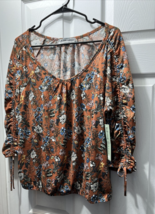 Absolutely Famous Brown Floral Shirt 3/4 Sleeve Women&#39;s Sz XL NWT - £14.01 GBP