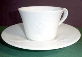 Wedgwood NATURE Tea Cup &amp; Saucer Embossed White Floral English Bone Chin... - £22.60 GBP