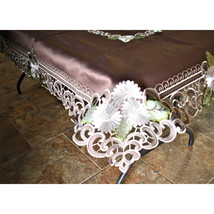 H8852-1-52x71 52 x 71 in. White Daisy Green Leaves on Brown Fabric Table... - $1,474.17 MXN