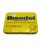 Vintage medicine tin: Bisodol Antiacid tablets ~ 30 tablets ~ partially full - £7.75 GBP