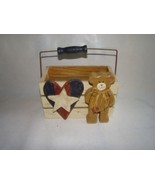 Wooden Basket Box,Wood Handle, with a Bear  and Heart Rustic Decor - £11.01 GBP