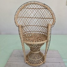 Vintage Wicker Peacock Fan Back Rattan Chair 16.5” Doll Plant Stand Boho Decor - £16.03 GBP