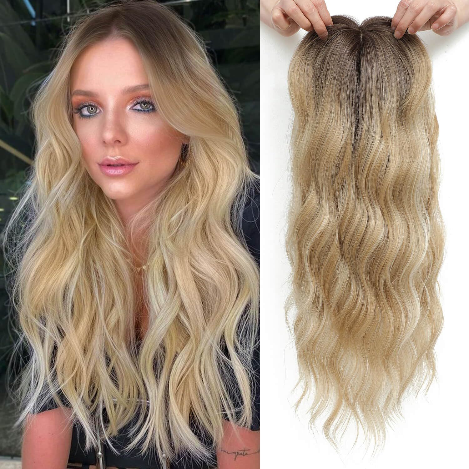 Ladies Clip-In Hair Topper: Champagne Blonde With Dark Root; Fine Plus 2... - $45.96