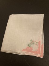 VINTAGE HANKY Handkerchief Appliqué Corners Embroidered Flowers 10.5 X 10.5 - $12.38