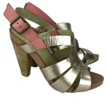 Seychelles Gold Pink Buckle Leather Open Toe Shoes Sandal 7 M Stacked He... - £29.45 GBP