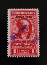 1944 $1 U.S. Internal Revenue, Documentary, Woodbury, Overprint, Carmine... - $2.49