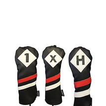 Majek Retro Golf Headcovers Black Red and White Vintage Leather Style 1 X H Driv - £27.27 GBP