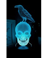 Ebros Gothic Raven On Grinning Skull Acrylic Art Panel Colorful LED Nigh... - $550.79 MXN