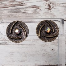 Vintage Clip On Earrings Metal Circle with Iridescent Gems - $13.99