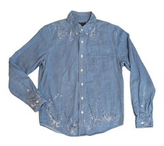 Abercrombie &amp; Fitch A&amp;F Mens Blue Denim Splatter Button Down Shirt Sz M - £19.60 GBP