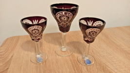 Buzau Perla Lux . three glasses. Crystal Ground Ruby Red 1960s - £46.80 GBP