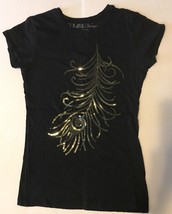L.O.L. Vintage Black LG.T-Shirt Cap Sleeves Scoop Neck Abstract Floral Sequins - £14.21 GBP