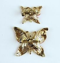 2 Vintage Goldtone Red & Black Enamel Rhinestone Butterfly Pin Brooch Jewelry image 2