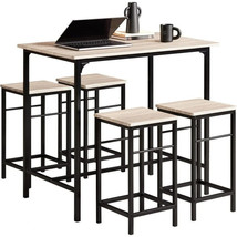 Bar Set-1 Bar Table and 4 Stools, Home Kitchen Breakfast Furniture Dining Set - £154.60 GBP