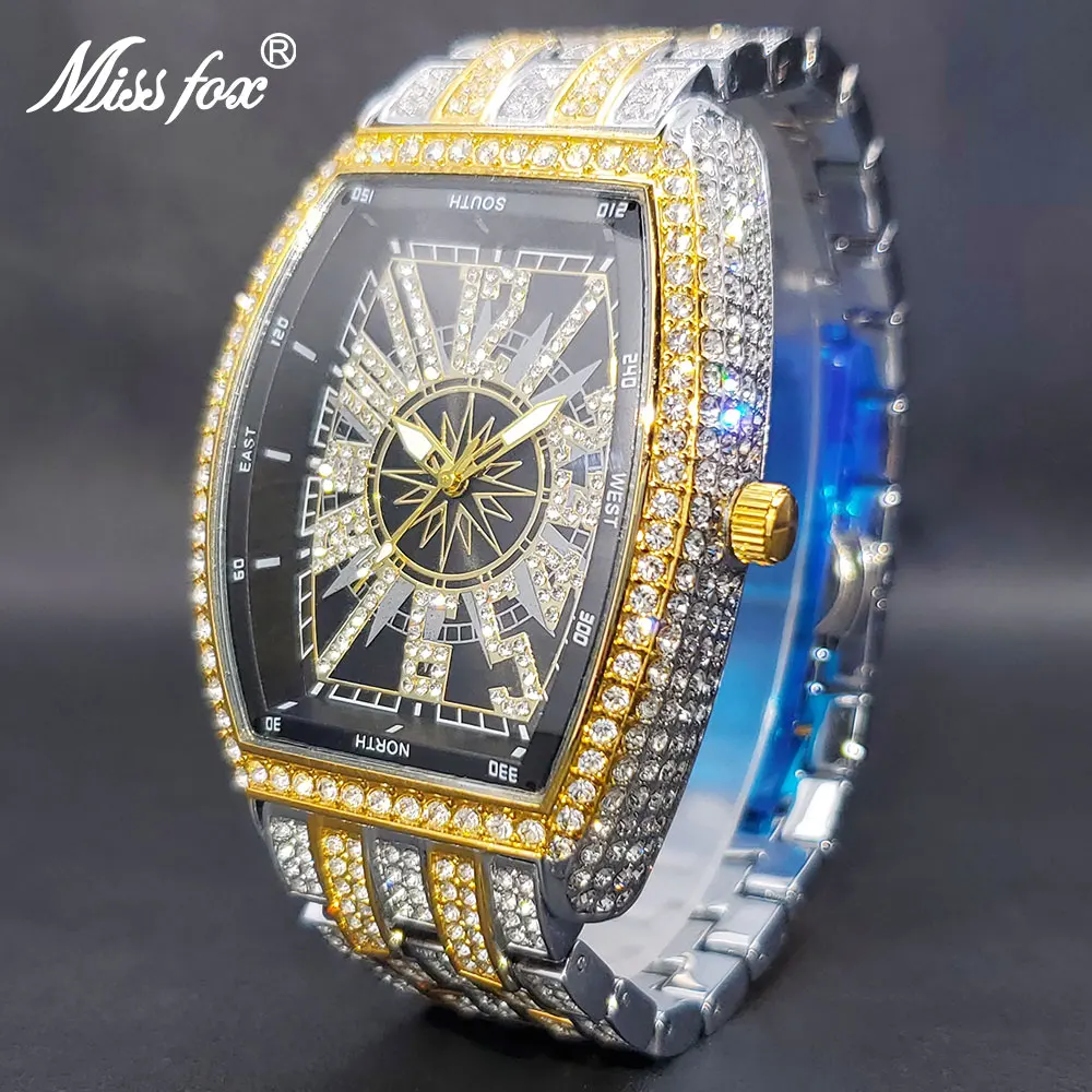 Iced Out Watch For Men Big Wrist Full Diamond Quartz Watches Men&#39;s 55mm ... - $77.22