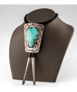 Sterling Silver Trapezoid Plaque Turquoise Bolo Tie with Braided Leather... - $960.90 CAD