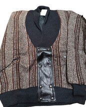 Mens Cardigan Jersey Big Neck Shawl Quilt Eco-Leather Urban Wear Pockets Vtg - £107.68 GBP