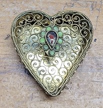 Vintage Miniature Brass Openwork Scrollwork Heart Lidded Trinket Box - £7.10 GBP