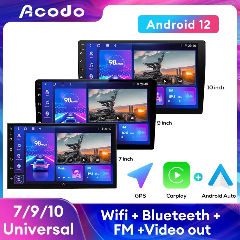 ACODO Android 12 Car Multimedia Player 2 Din 7 9 10inch Universal WiFi GPS Car - £72.82 GBP+